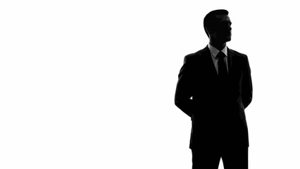 Silhouette of a businessman standing with hands behind his back.