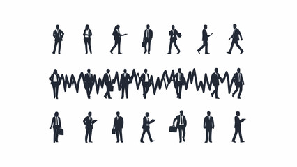 Collection of Silhouette Business People in Various Poses and Actions.