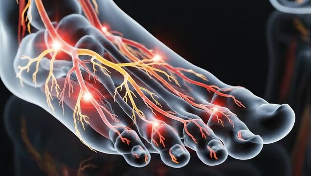 Anatomy of foot nerves showing inflammation and pain points