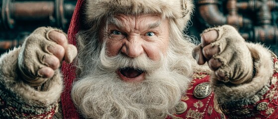 Festive flair meets utility: santa as an unexpected holiday hero. Movie cover. Athletic santa in plumber gear spreading holiday cheer. Blockbuster art. Visual poster.