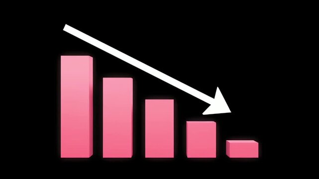 Pink Declining Bar Chart with Soft Glow and White Arrow on Black
