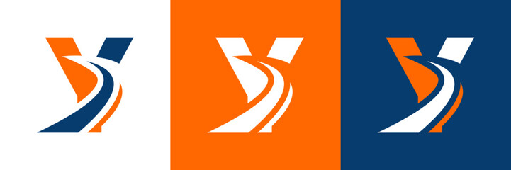 Letter Y  with road logo, road icon, highway, lane icon, logo design in three colors vector