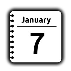January 7st calendar new year day reminder icon note pad diary symbol