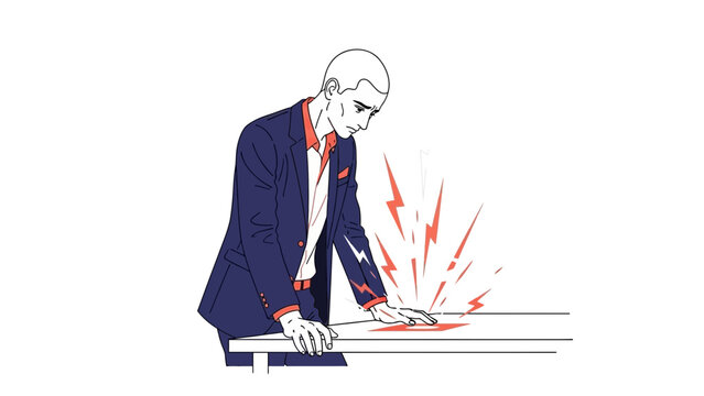 Illustration depicting a man touching an object with an energy surge or electrical effect