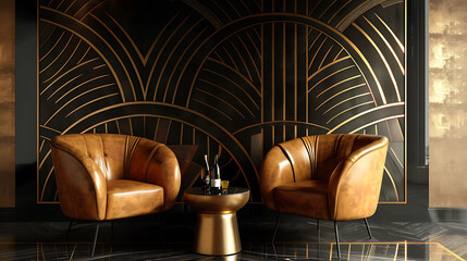 Luxurious Art Deco textile wallpaper featuring metallic accents, ideal for interior design searches and glamorous decorative wall inspiration.
