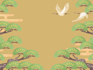 和風の鶴と松の背景素材