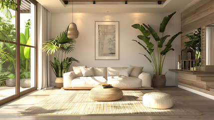 Minimalist Living Room with Sleek Lines and Natural Tones
