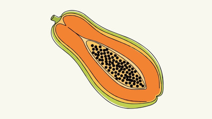 Half Papaya Fruit with Seeds and Orange Flesh.