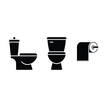 Black and white graphic illustration of toilet and toilet paper roll