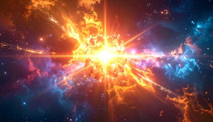 Glowing cosmic burst of light and color fills the image