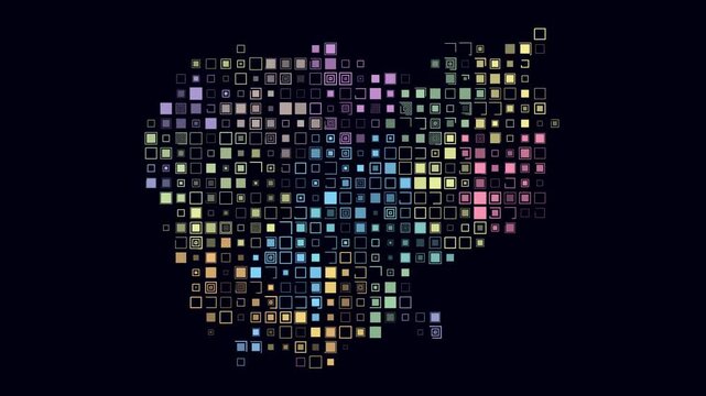 Cambodia animated country shape. Pulsating colored dots on the map of the country. Large size square blocks. Digital style Cambodia map on dark background. Plain animation video.