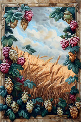 Rustic illustrations of hop cones, rye fields, beer brewing, and bottles. Perfect for beer festival posters, bakery labels, and vintage packaging design.