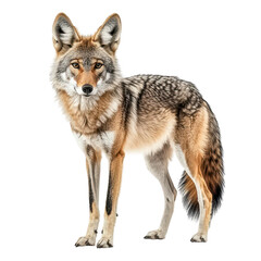 Obraz premium A majestic coyote stands confidently against a stark white background. its striking features and natural beauty. ideal for wildlife photography or educational purposes