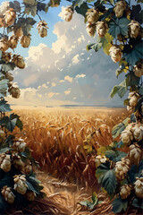 Rustic illustrations of hop cones, rye fields, beer brewing, and bottles. Perfect for beer festival posters, bakery labels, and vintage packaging design.