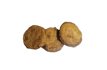 Three crispy fried chicken nuggets isolated on transparent background