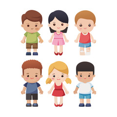 flat color cute simple cartoon people set isolated on white background, no shadows, no gradients full body poses, different skin tones and hair styles ... See More