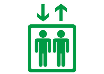 シンプルなエレベーターのピクトグラム　2人　緑 © purupuru