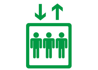 シンプルなエレベーターのピクトグラム　3人　緑