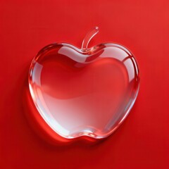 Transparent Glass Apple on Red Background Minimalist Futuristic Design Symbol of Creativity Back to School Office Decor