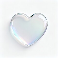 Iridescent Glass Heart Shape on White Background Symbolizing Love Romance Minimalist Design Valentine's Day