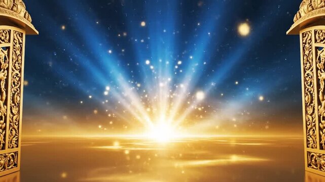 Vaikuntha Ekadashi Background with Sacred Gate Motifs and Glowing Celestial Light Rays