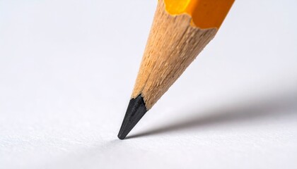 Close-up of a sharp graphite pencil tip against a clean white surface.