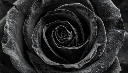 Monochrome photo of a rose highlighting the smooth, velvety petal texture.