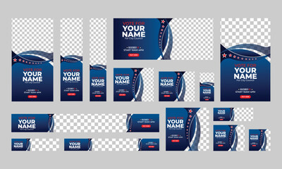 political election banner web template bundle set,  usa election vote horizontal social media post cover banner template.