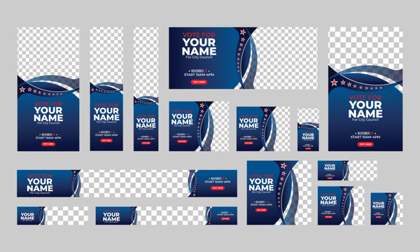 political election banner web template bundle set,  usa election vote horizontal social media post cover banner template.