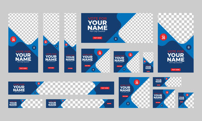 political election banner web template bundle set,  usa election vote horizontal social media post cover banner template.