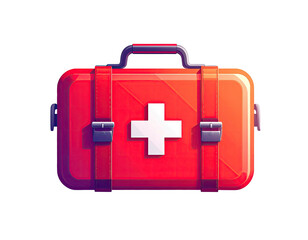 Fototapeta premium Red first aid kit with white cross, cartoonish style