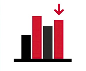 Bar graph showing decreasing trend with red arrow pointing downward