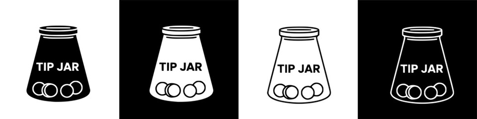 Graphic illustration of a tip jar containing coins, symbolizing gratuity and service appreciation.