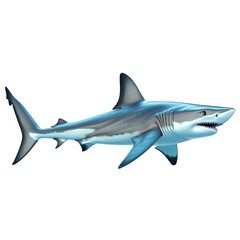 Fototapeta premium A realistic depiction of a sleek shark swimming gracefully through crystal-clear ocean waters. its powerful form and sharp teeth. with marine life subtly visible in the background