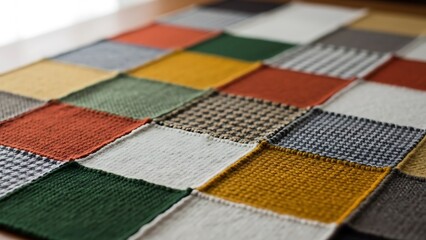 Detailed close-up on a multi-colored handmade patchwork quilt design