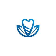 Stylized blue tooth logo with natural leaf elements, symbolizing dental health, care, and wellness.
