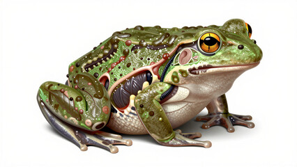 Fototapeta premium Frog anatomy exploration natural habitat educational illustration nature close-up biology concepts