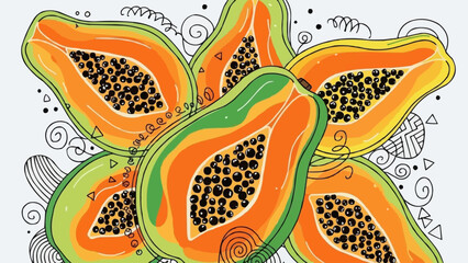 Vibrant Slices of Ripe Papaya Fruit Artfully Arranged.
