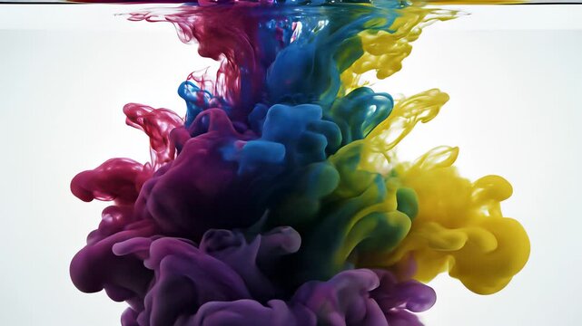 Glass filled colors come alive as variously colored ink drops mingle with water, capturing the concept of artistic expression and freedom, perfect for representing innovative thinking.