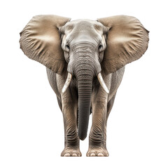 Fototapeta premium A majestic elephant standing proudly with its ears flared. its impressive size and features against a plain white background. ideal for educational and wildlife-related content