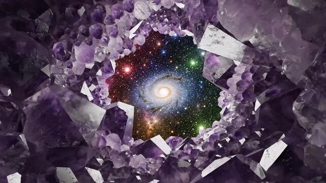 Cosmic amethyst geode unveiling a galaxy