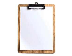Angled Clipboard with Blank Sheet, 3 or 4 Perspective, Transparent PNG.