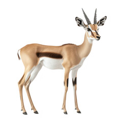 Fototapeta premium A realistic depiction of a graceful antelope standing elegantly against a plain white background. its slender body and distinctive horns. ideal for wildlife and nature-themed projects