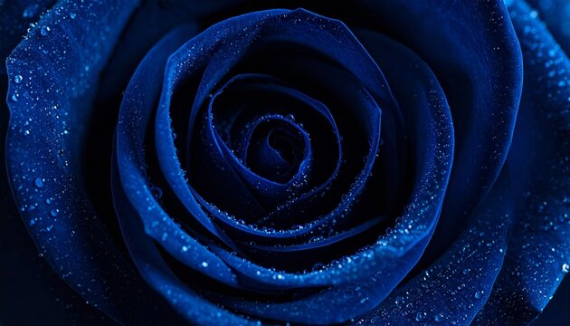 Dark blue rose flower with water beads on the velvety petals. - Powered by Adobe