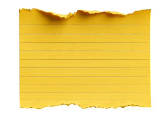 Lined sticky note with torn top edge isolated on white background (yellow)