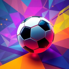 Fototapeta premium Futuristic soccer ball on abstract geometric background, vibrant colors, pattern, soccer