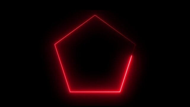 Dynamic red neon pentagon frame glowing on black background motion graphic animation