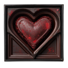 Matte crimson Valentine&rsquo;s chocolate box with heart-shaped center isolated on white background