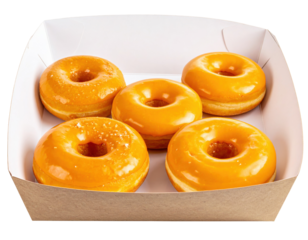 Glazed Doughnuts in a Takeout Container, One Sprinkled with Salt