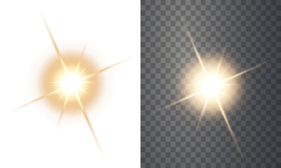 Glowing shine transparent light effect, White glowing light explosion effect. PNG ideal for realistic photo flare with shine ray glow, Sun flash with warm rays, and spotlight.